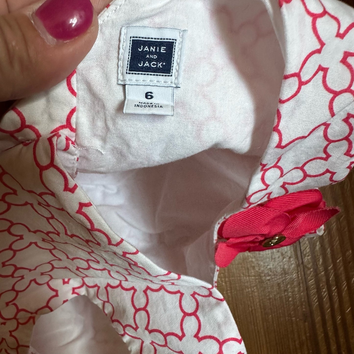 Janie and Jack pink white paradise rose geo peplum top SIZE 6
