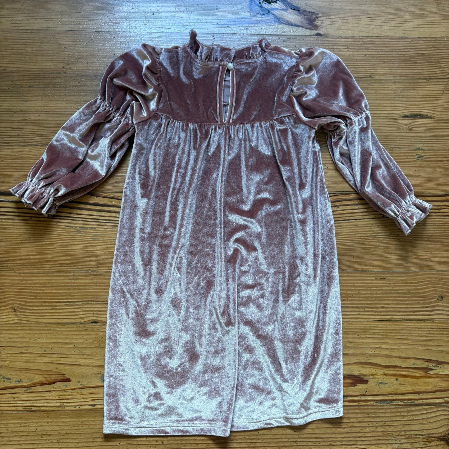 Shein blush pink velvet long sleeve ruffle mock neck girls dress SIZE 6