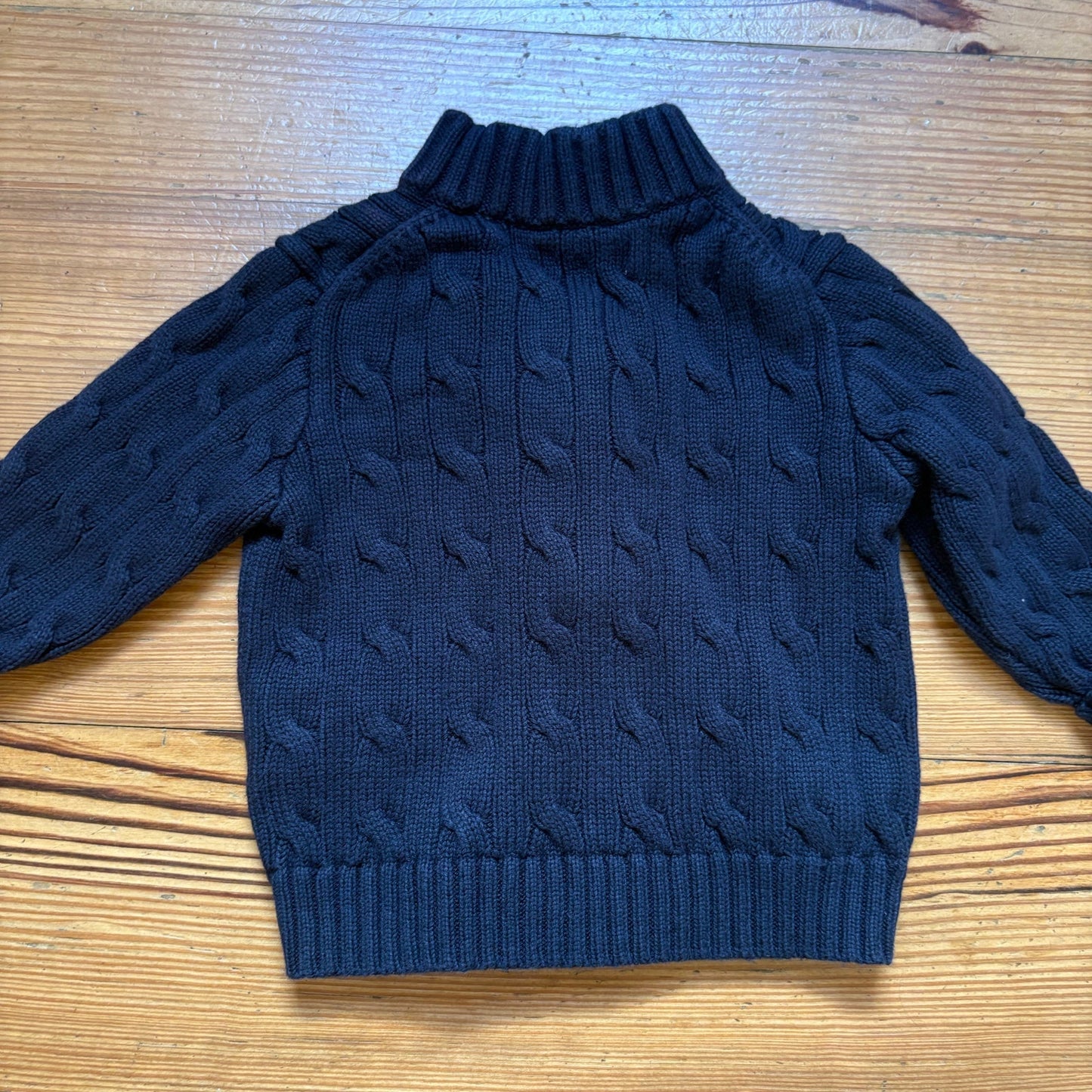 Ralph Lauren navy Polo bear full zip cable knit sweater SIZE 12M