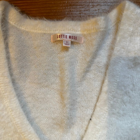 Lottie Moss white fuzzy long sleeve adjustable front sweater SIZE S