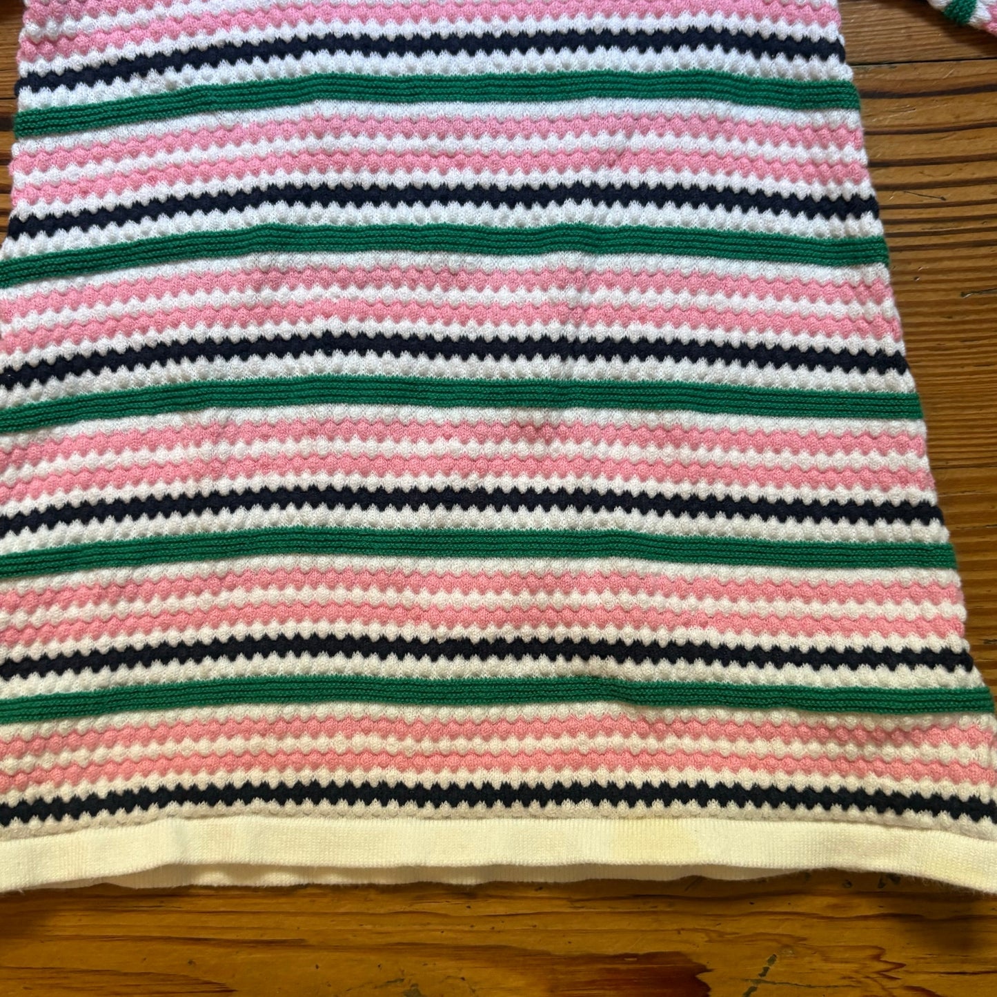 Janie and Jack white pink green striped quarter sleeve baby dress SIZE 12-18