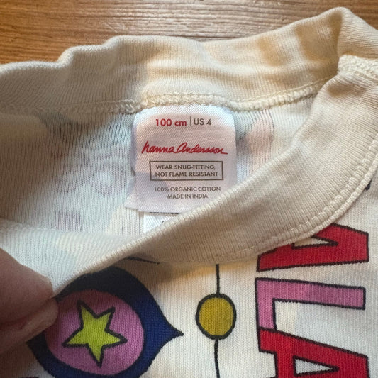 Hanna Andersson white Christmas graphic long sleeve pajama shirt SIZE 4