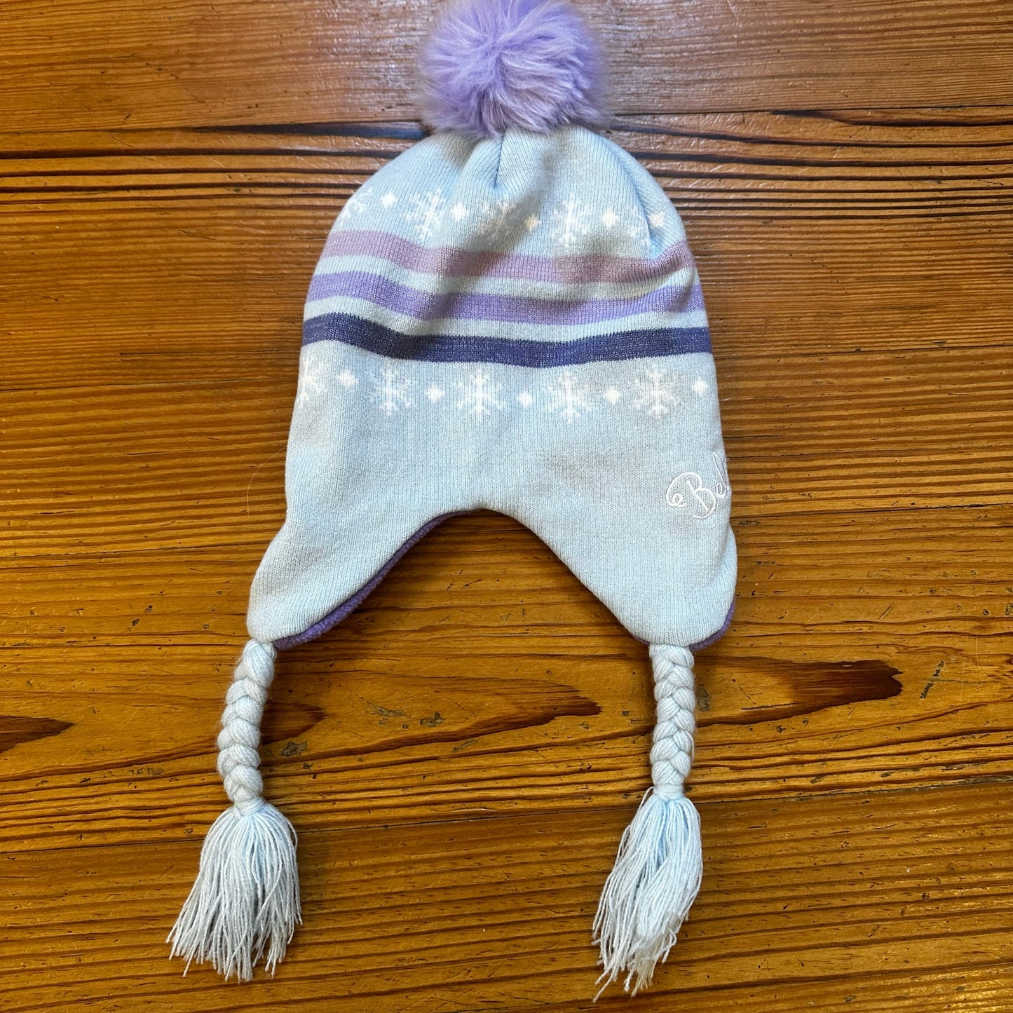 Disney Frozen Elsa blue purple pom pom fleece hat SIZE OS