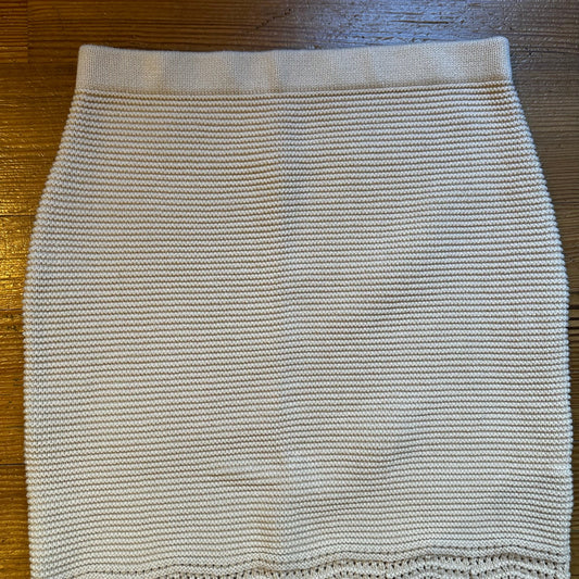 Beige knit crochet midi scalloped bottom pencil skirt SIZE M