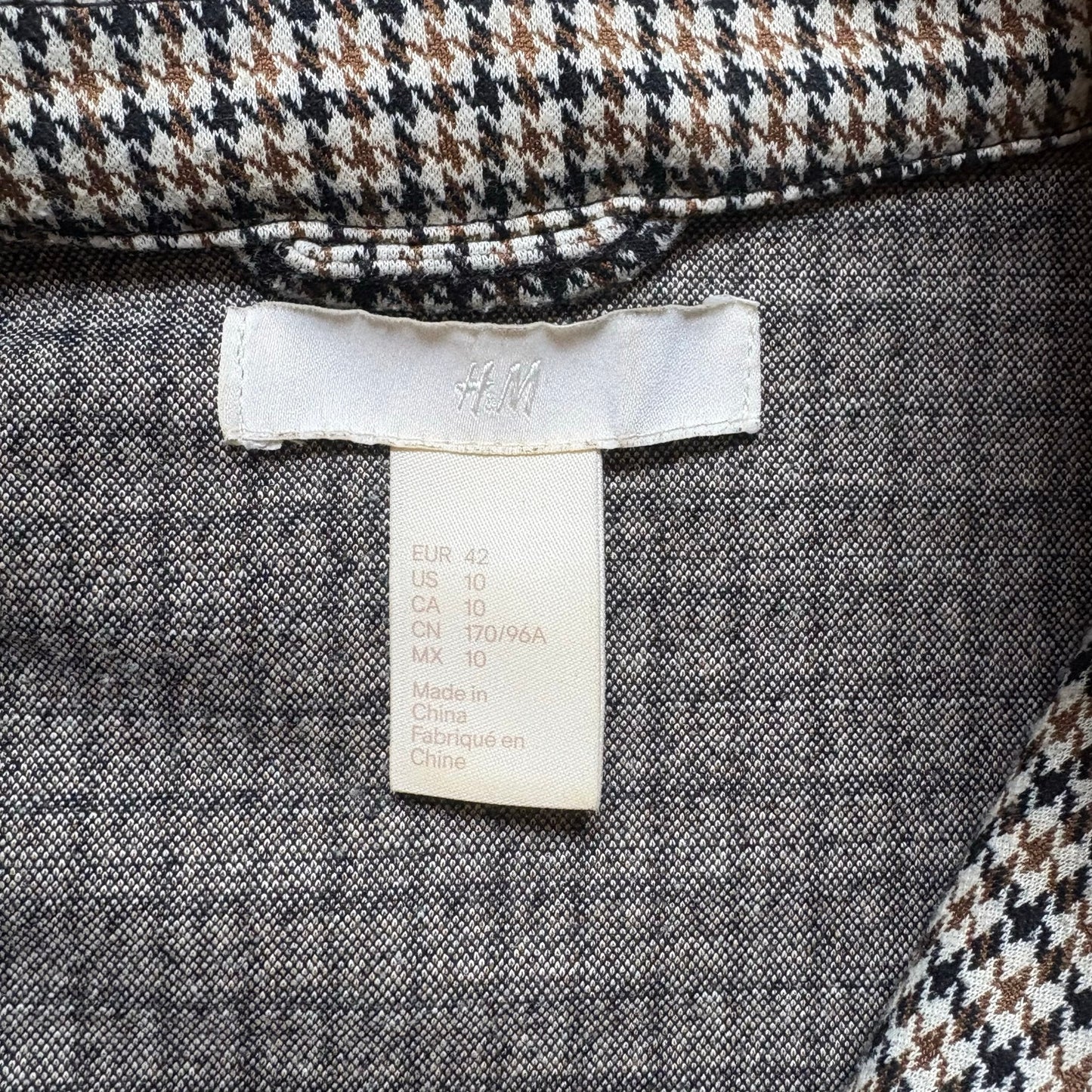 H&M brown tweed houndstooth one button womens blazer SIZE 10