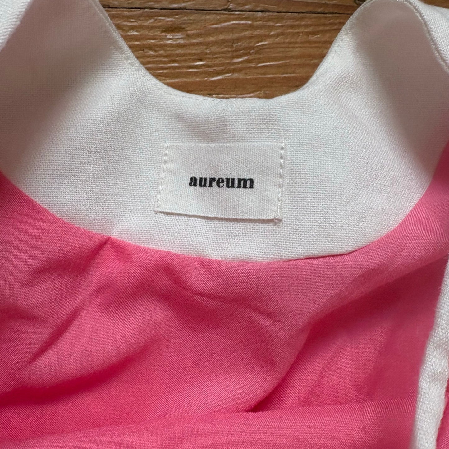 Aureum pink white linen modern two toned scallop mini dress SIZE S