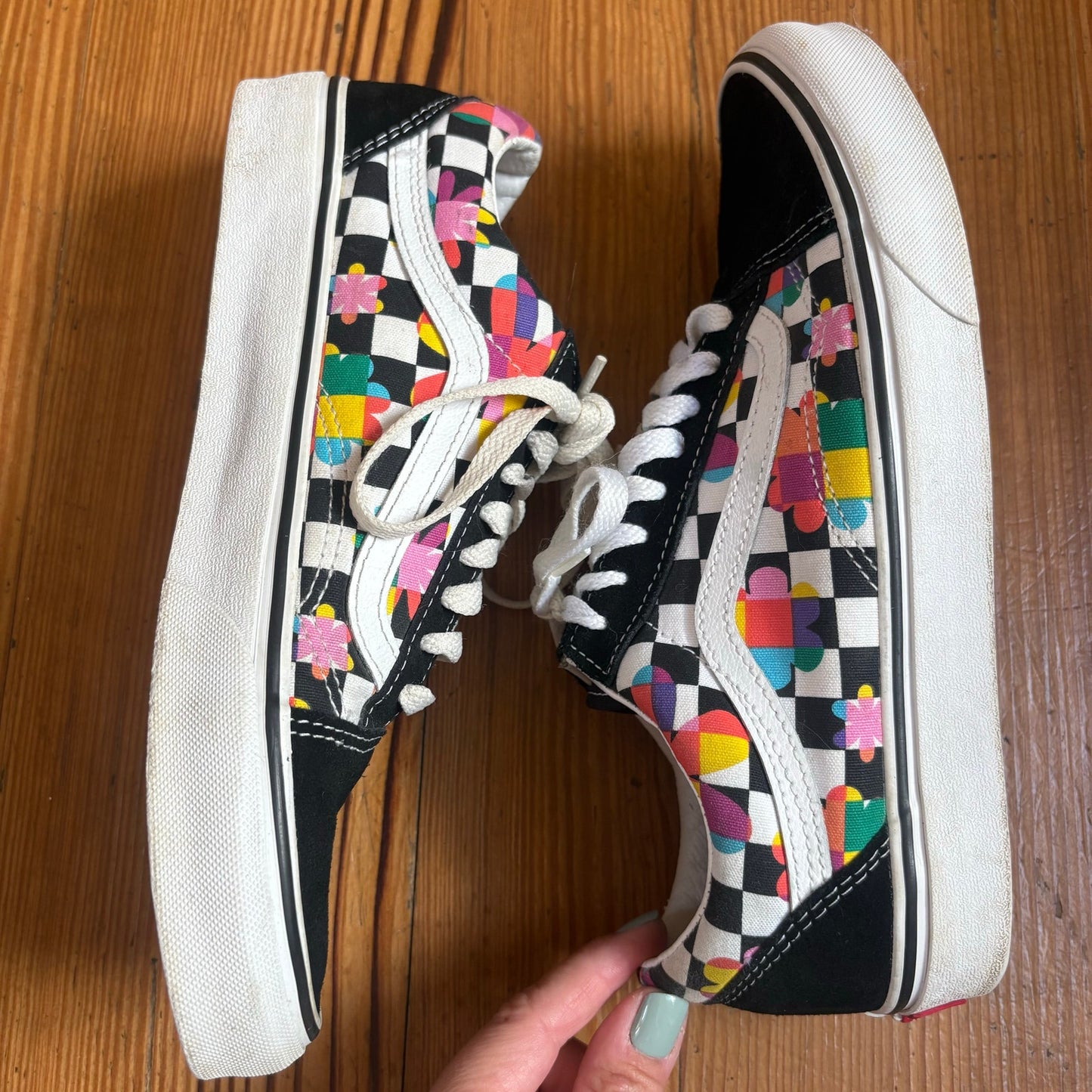 VANS black white checkered colorful low top suede unisex sneakers SIZE M8 W9.5
