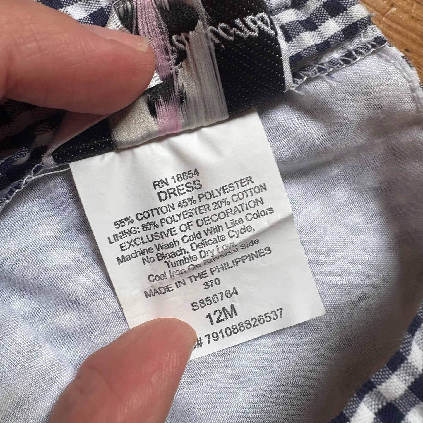 Rare Editions blue checkered American balloon sleeveless baby dress SIZE 12M