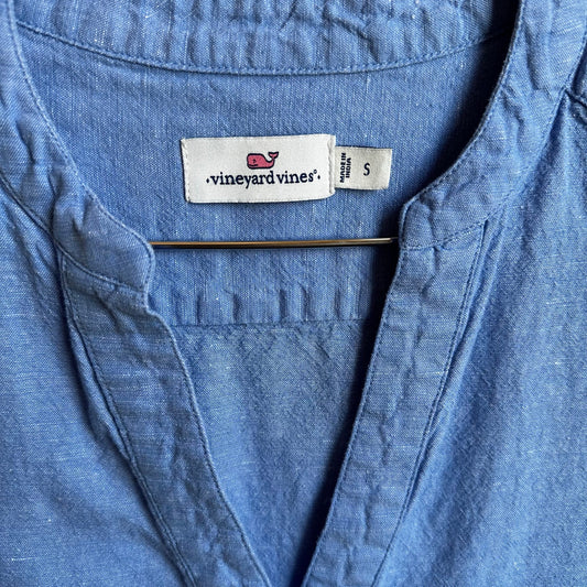 Vineyard Vines blue linen blend long sleeve maxi dress SIZE S