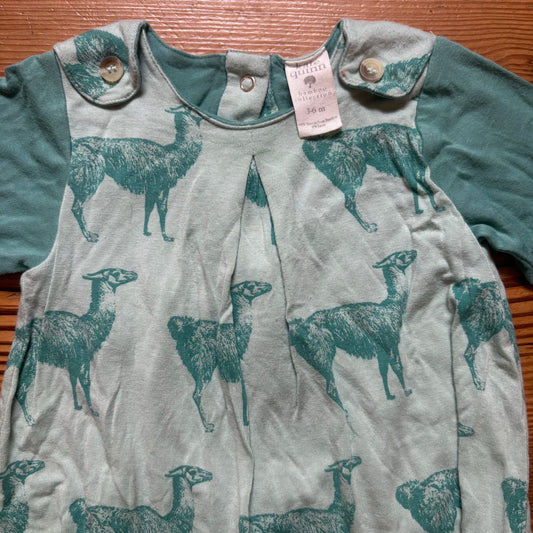 Kate Quinn bamboo light blue green llama long sleeve bodysuit dress SIZE 3-6M