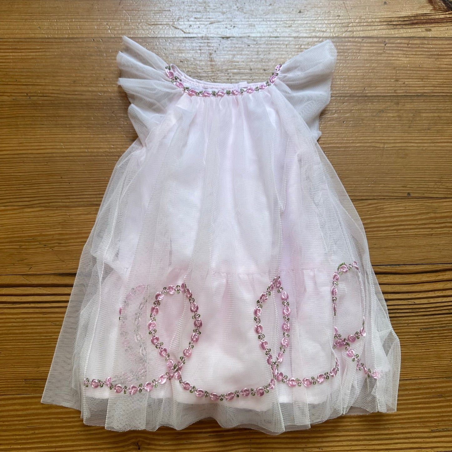 Baby Biscotti light pink tulle floral embroidered flutter sleeve dress SIZE 12M