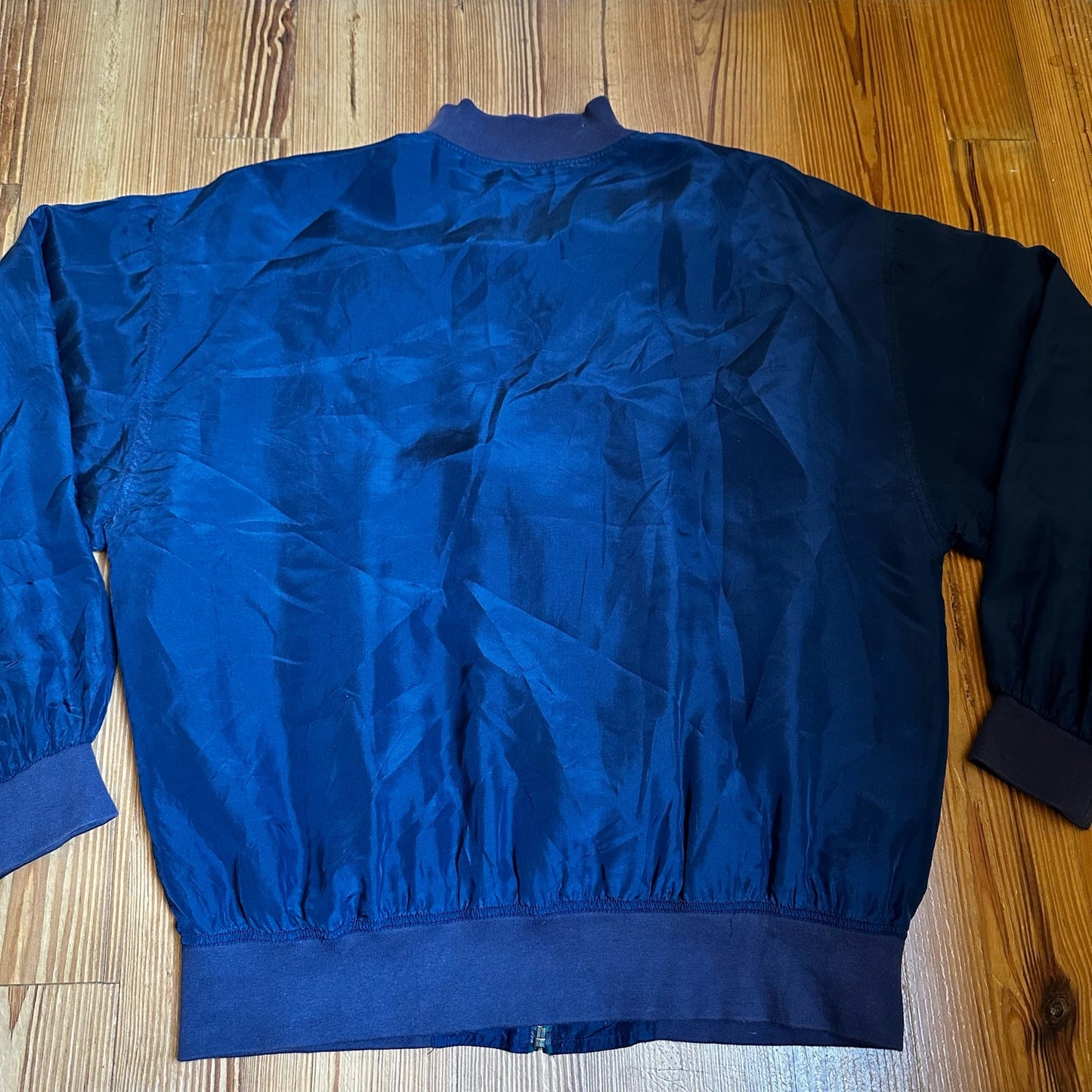 Fenn Wright Manson vintage silk navy red green full zip jacket SIZE M