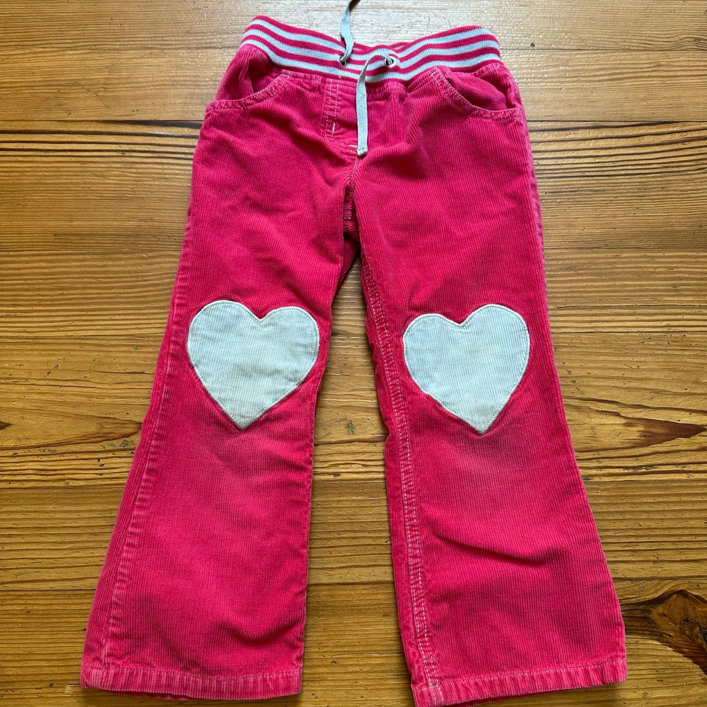 Mini Boden pink gray heart knee corduroy elastic waist flare pants SIZE 4