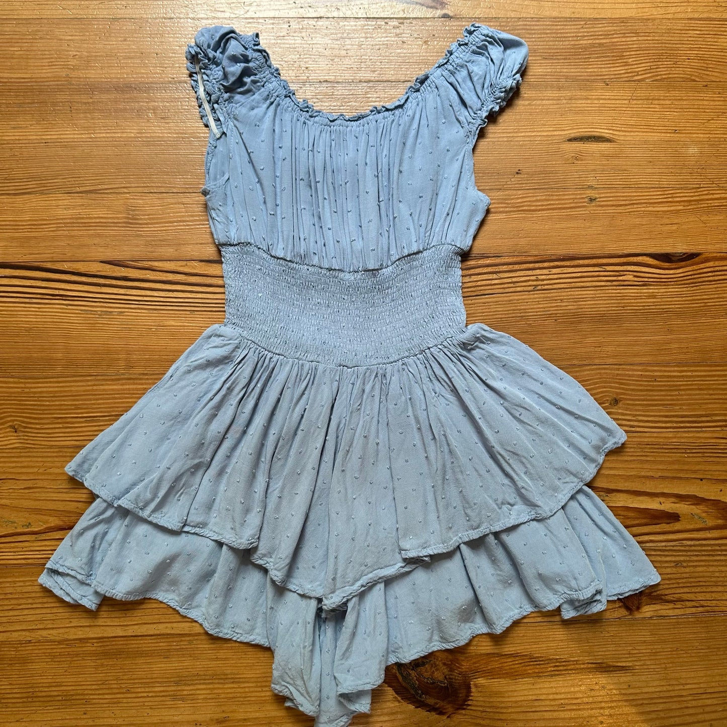 Princess Polly light blue smocked cap sleeve babydoll top romper SIZE 4