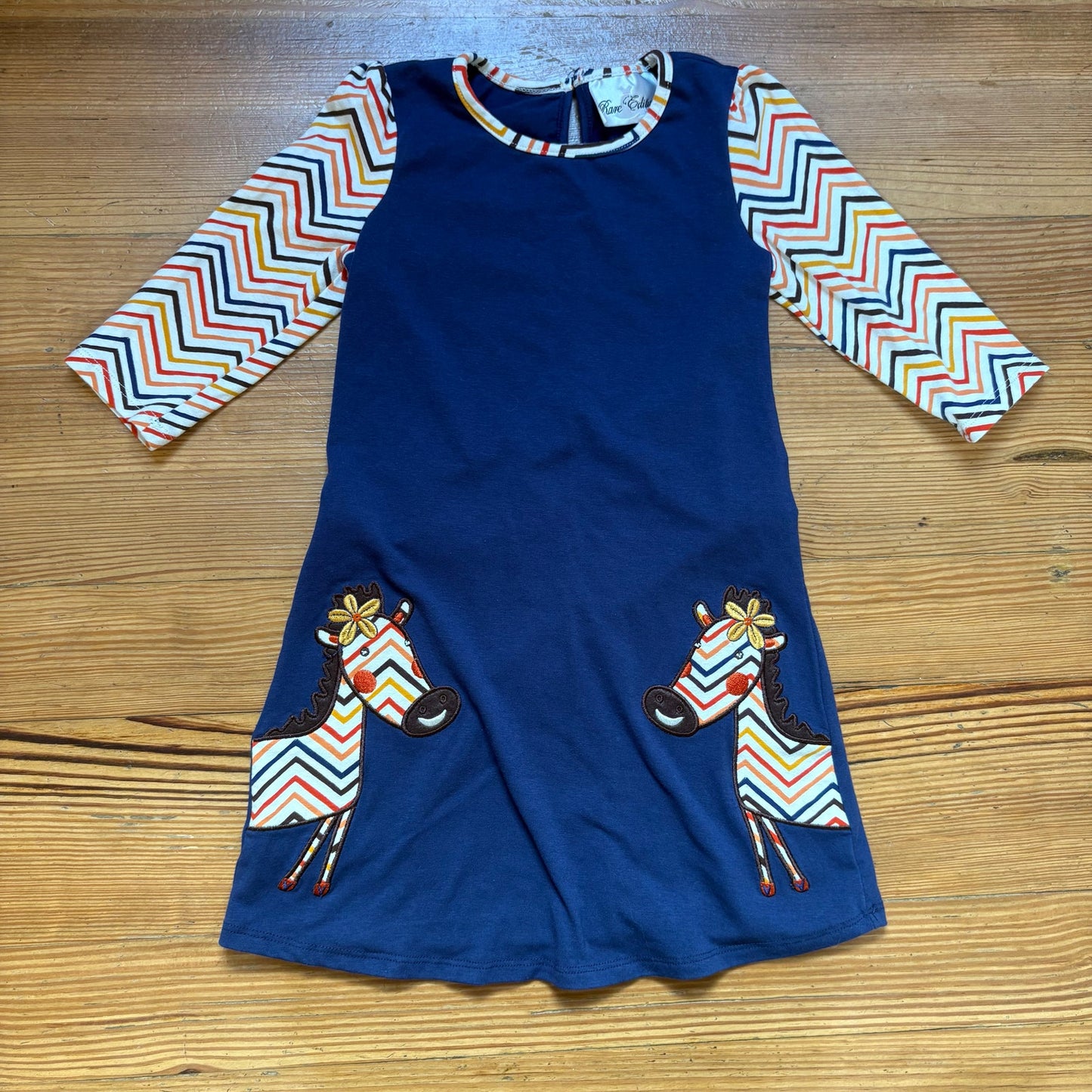 Rare Editions navy blue colorful zebra long sleeve cotton toddler dress SIZE 3T