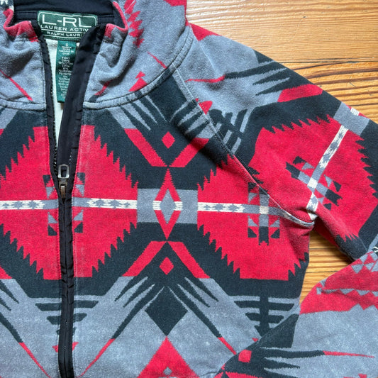 Ralph Lauren active gray red western print full zip hooded sweater SIZE S