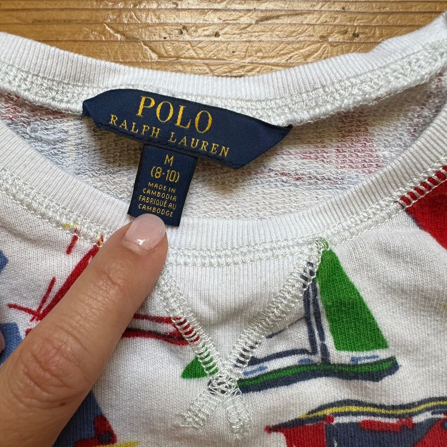 Polo Ralph Lauren white colorful sailboat graphic crew sweatshirt SIZE 8