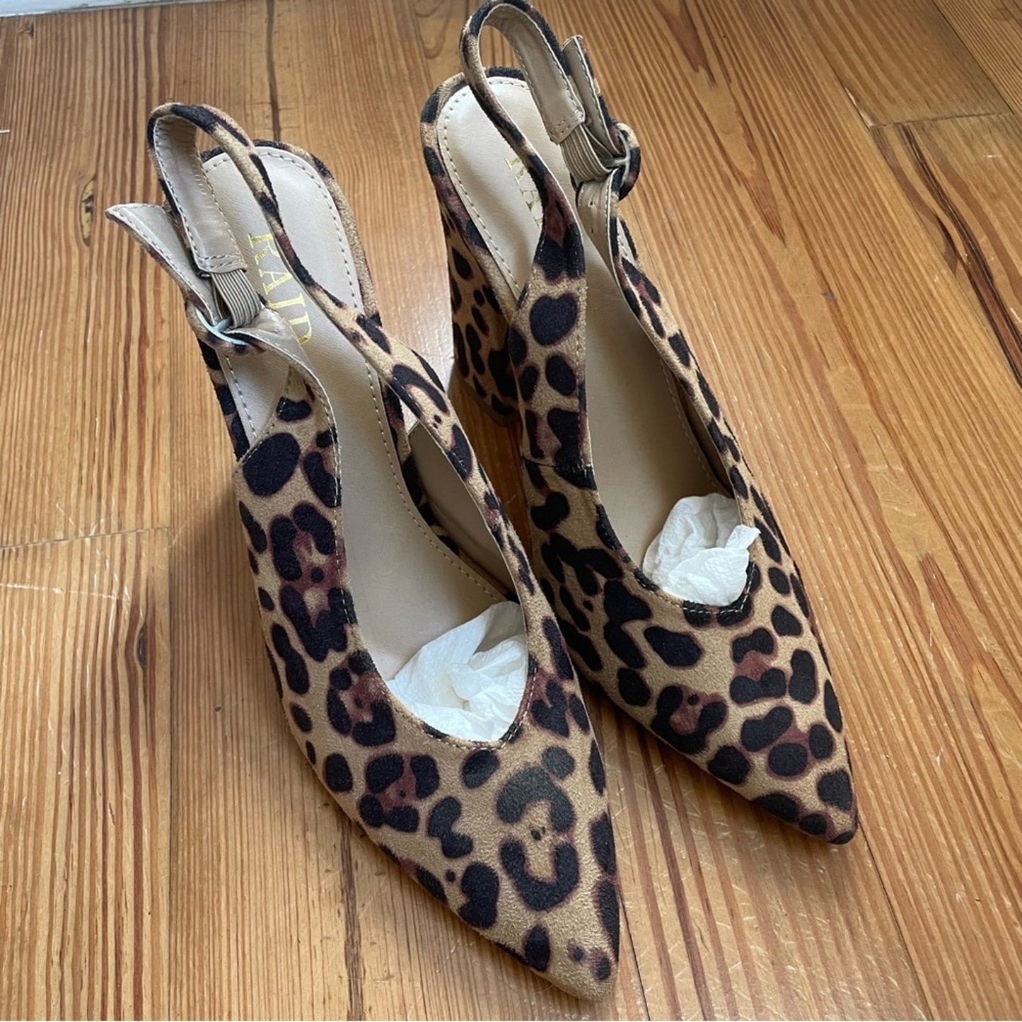 NWT RAID Brook cheetah sling back block heeled shoes SIZE 8