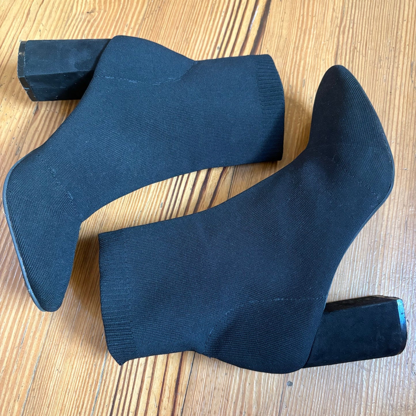 Mia Erika black textile fabric slip on ankle heeled bootie SIZE 10