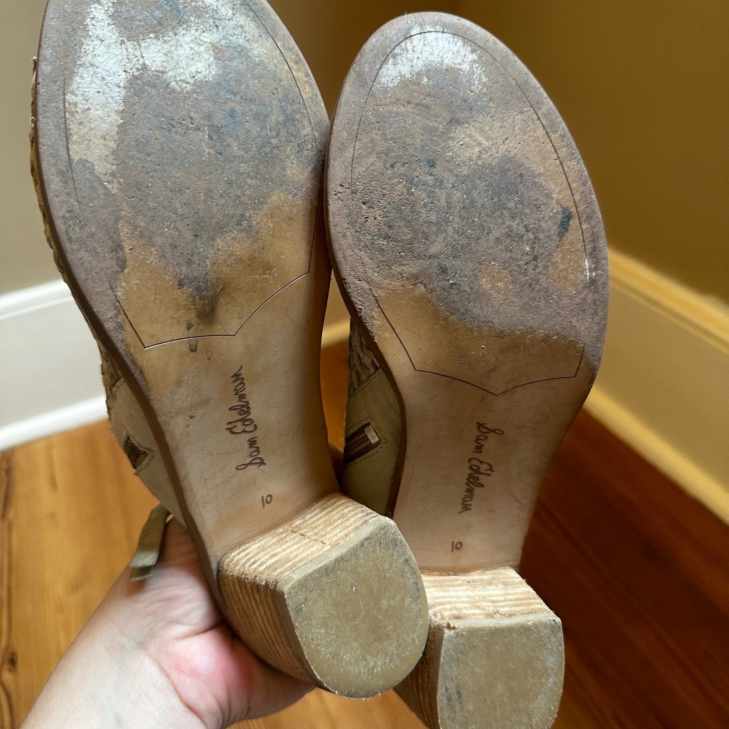 Sam Edelman Cooper woven open toe tan leather bootie SIZE 10