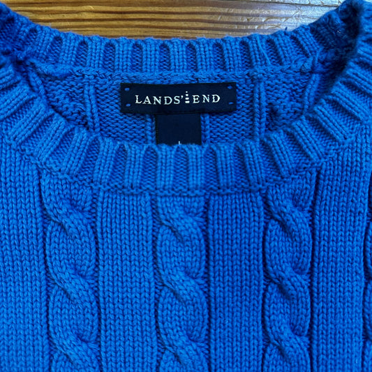 Lands' End periwinkle blue cable knit crew sweater SIZE 14