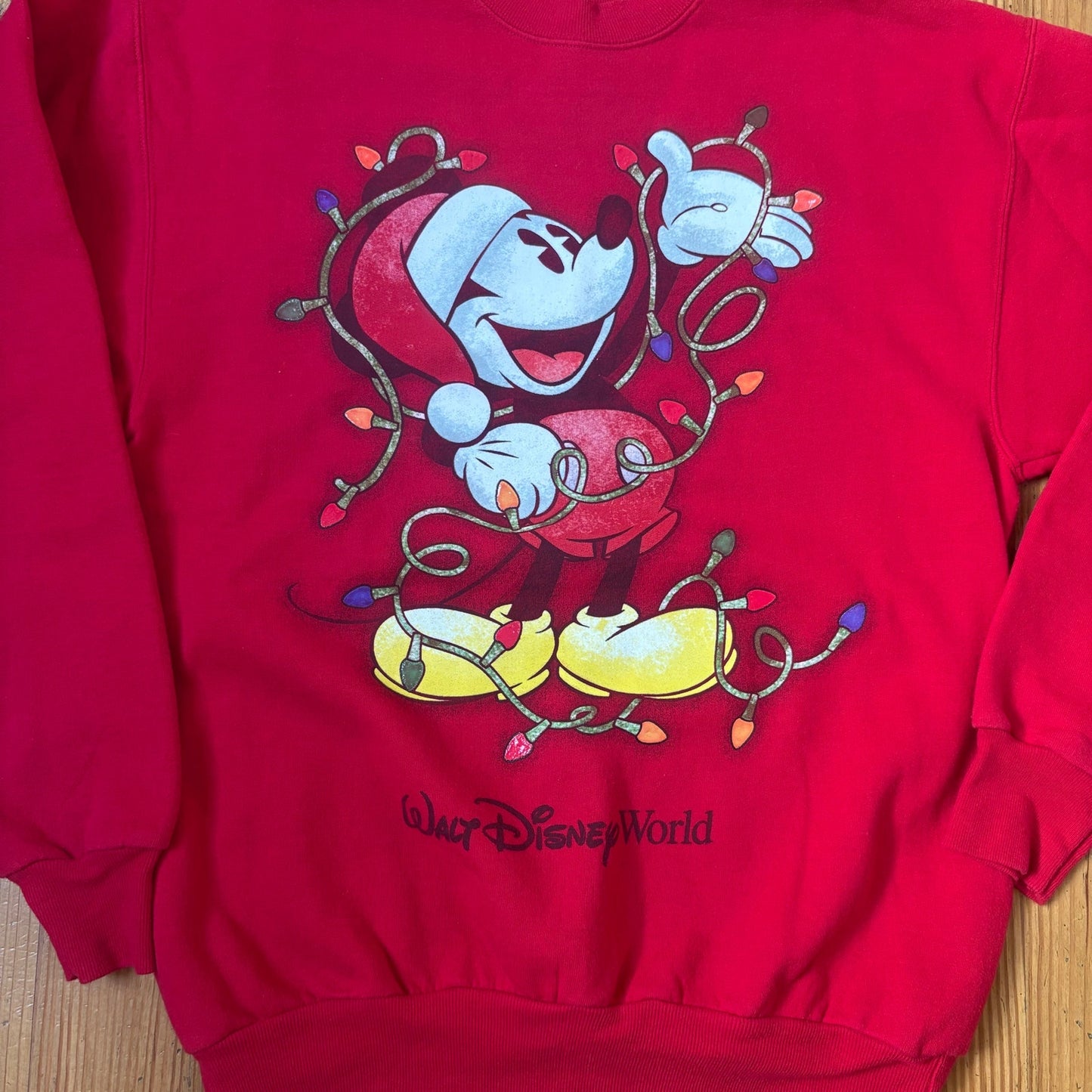 Hanes red Mickey Mouse Christmas lights graphic crew sweatshirt SIZE S