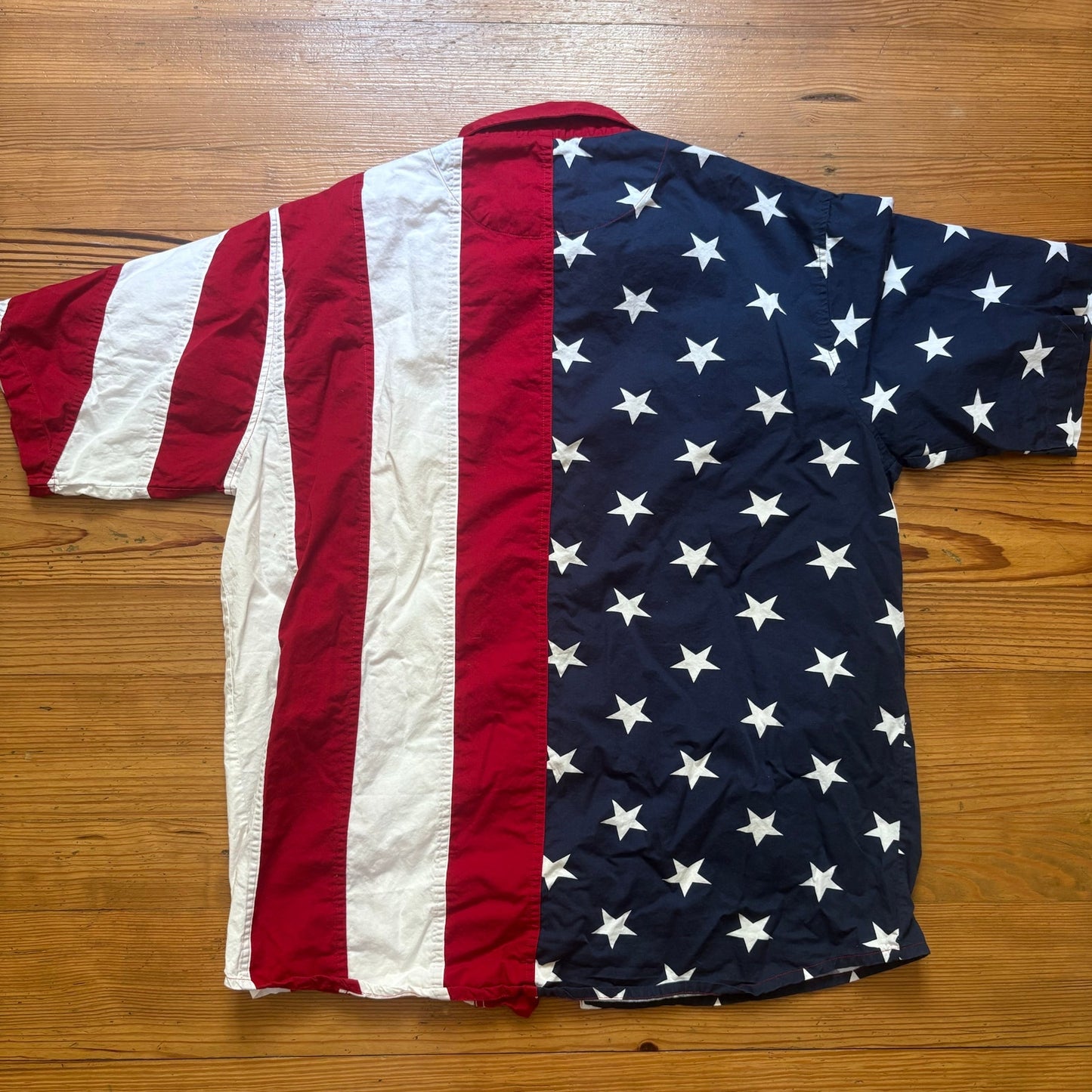 American Summer star stripes short sleeve cotton button up mens shirt SIZE XL