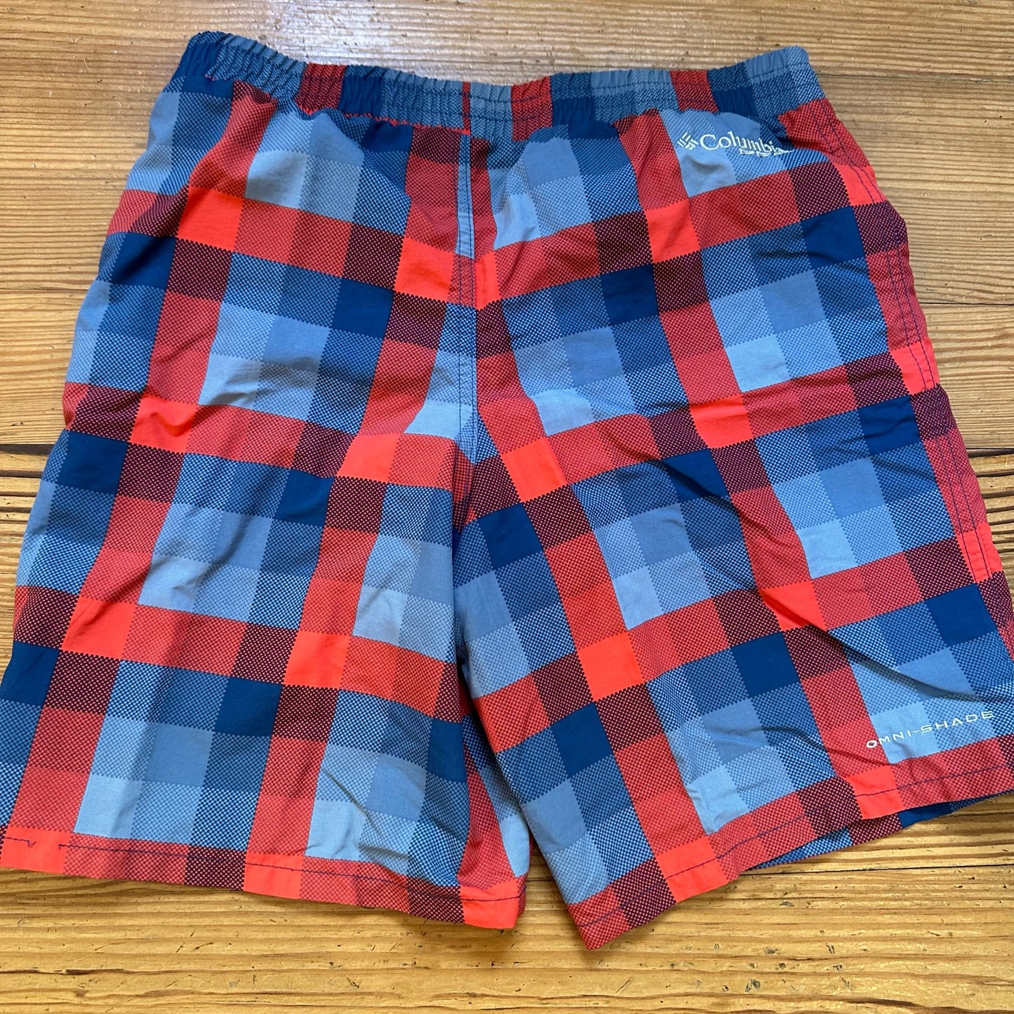 Columbia blue red checkered lined swim shorts SIZE 14
