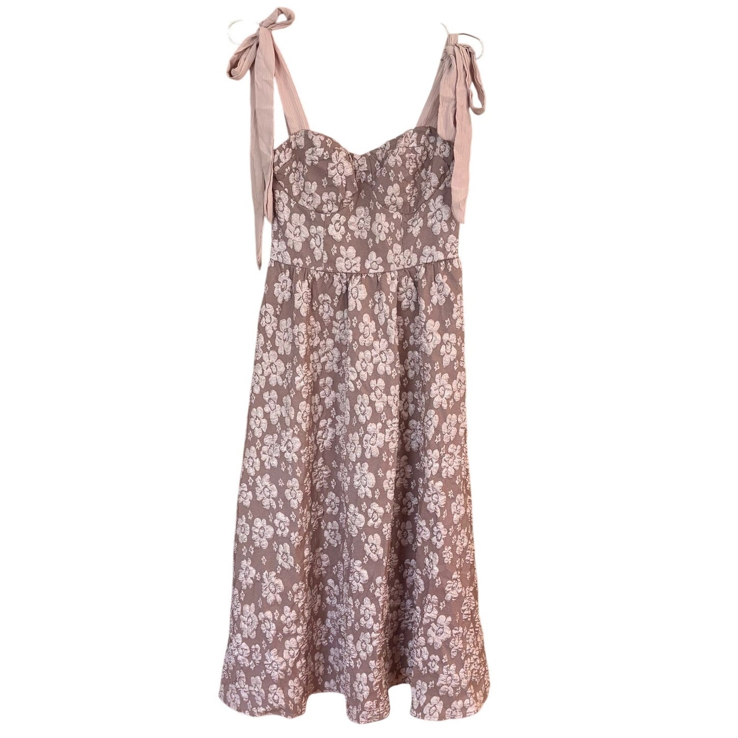 NWT Lulus Bubbly Bliss pink bustier tie strap floral midi dress SIZE S