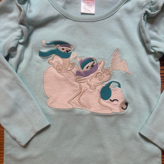 Gymboree light blue polar bears snow long sleeve ruffle shoulder shirt SIZE 3T