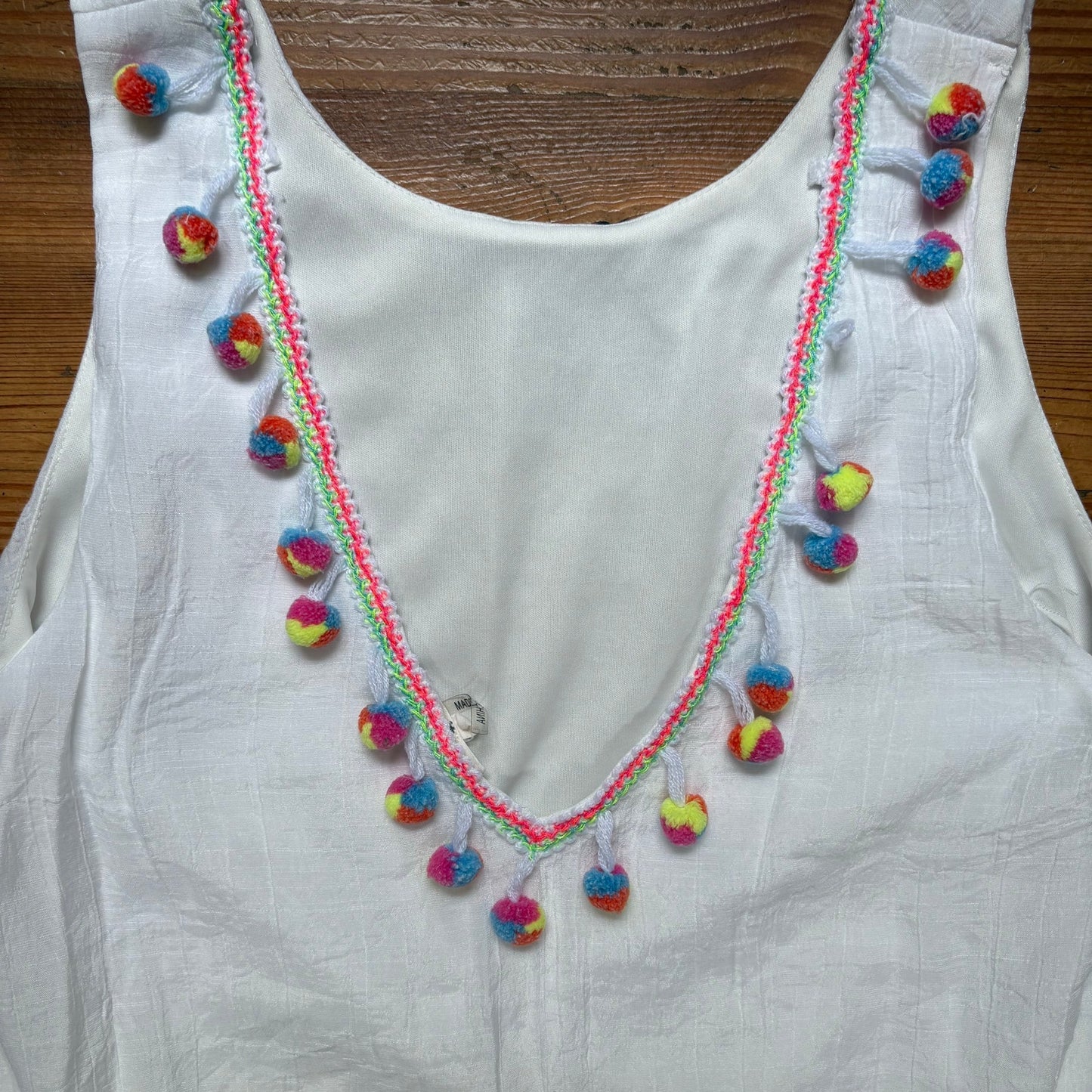 Entro white pom pom low back sleeveless coverup dress SIZE L