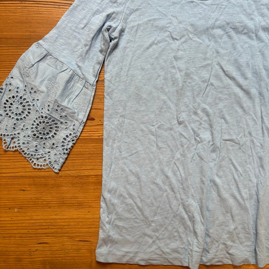 NWT J.Jill light blue eyelet quarter sleeve cotton tunic shirt SIZE XS