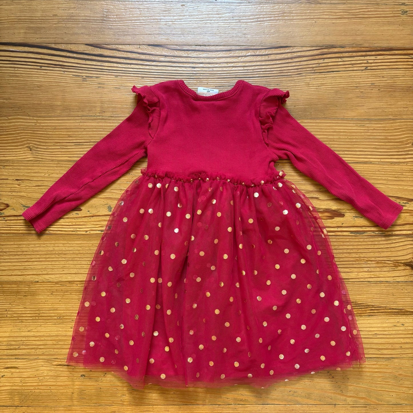 Madison Layne red ribbed gold polka dot long sleeve tutu dress SIZE 4T