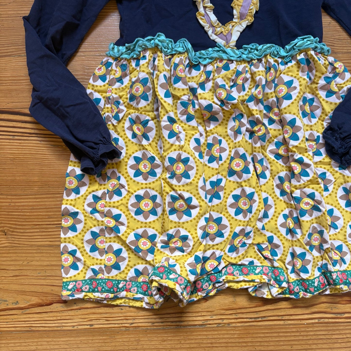 Matilda Jane navy long sleeve yellow ruffle floral girls top SIZE 10