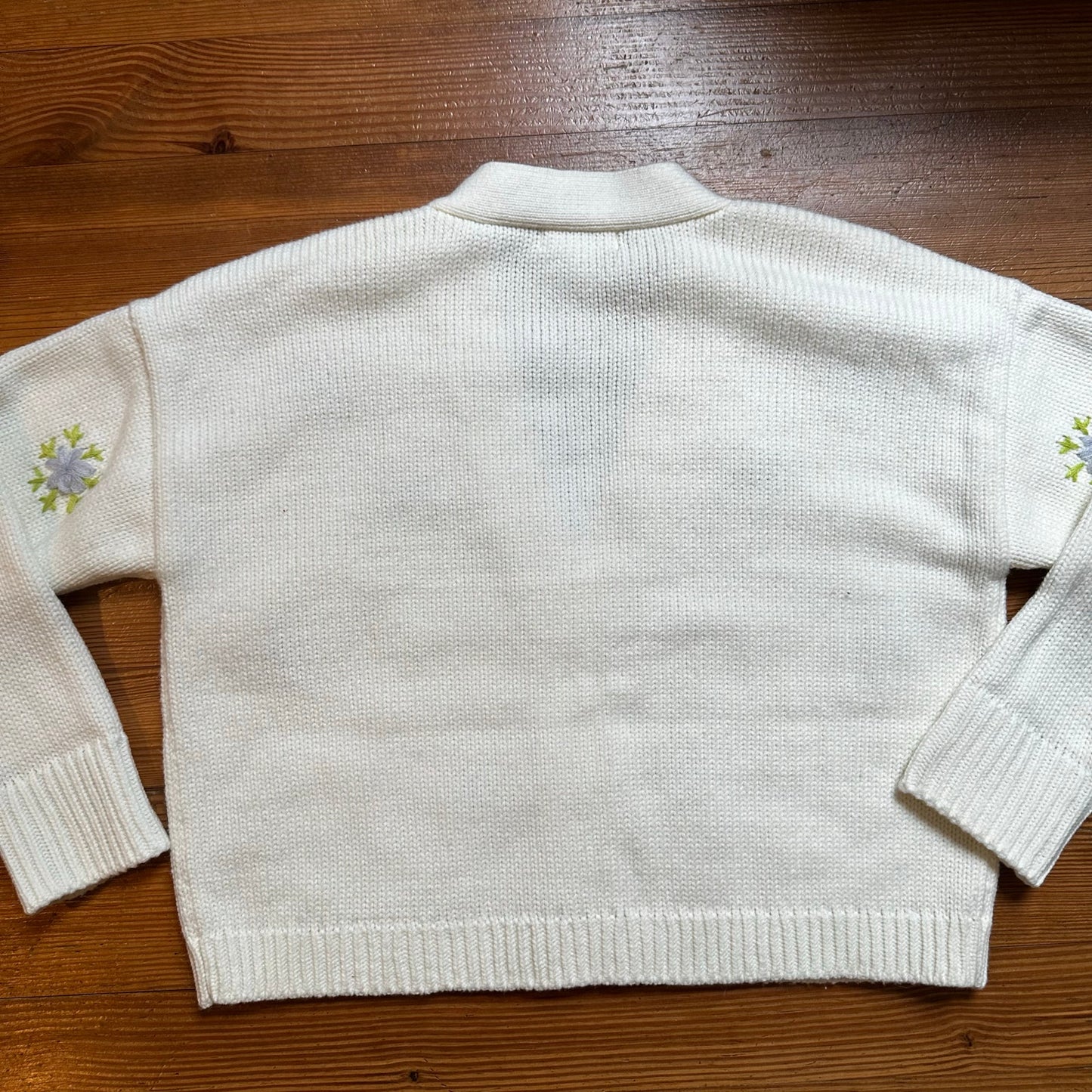 BB Dakota cream blue floral knit oversized cropped cardigan sweater SIZE XS