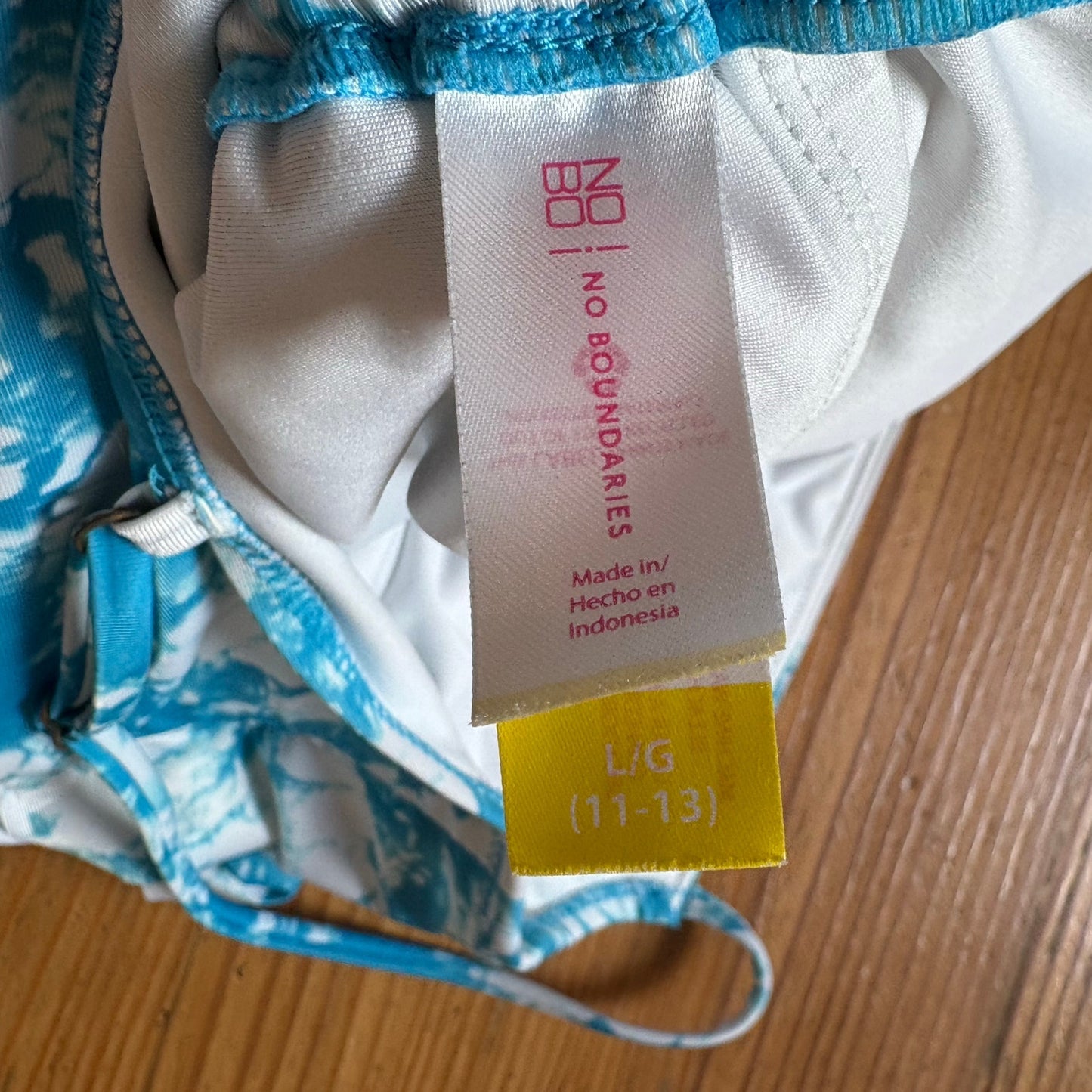 No Boundaries blue white tie dyed cheeky one piece swimsuit SIZE L