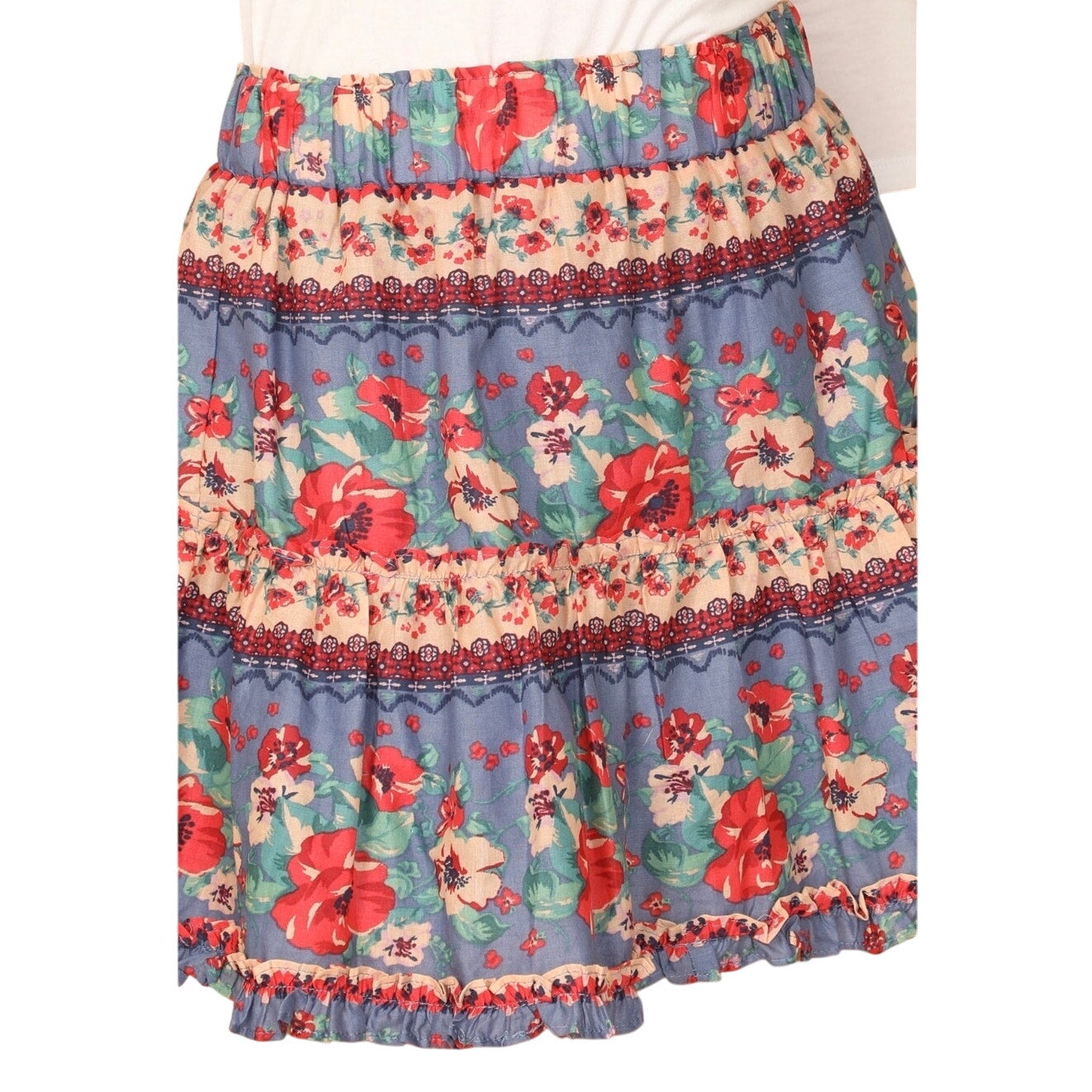 Olivaceous navy floral tiered ruffle lined mini skirt SIZE S