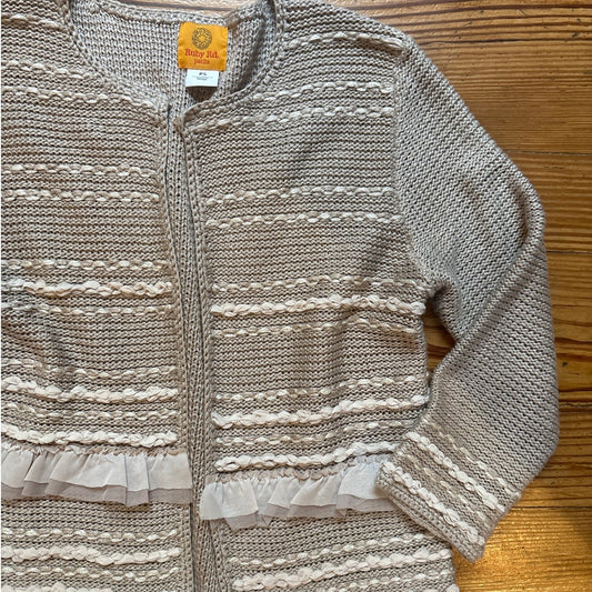 Ruby Rd. beige knit crochet ruffle top clasp open cardigan sweater SIZE PS