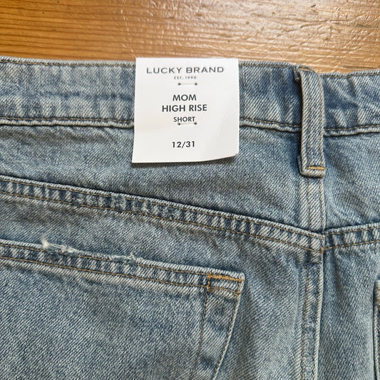 NWT Lucky Brand light wash distressed high rise mom short SIZE 12