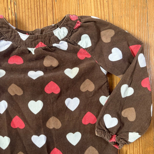 Old Navy 90s brown pink heart corduroy long sleeve dress SIZE 3T