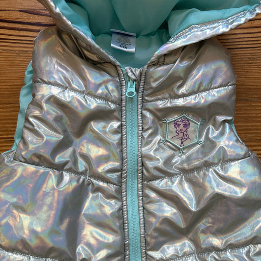 Disney Frozen silver metallic hooded puffer full zip vest SIZE 6