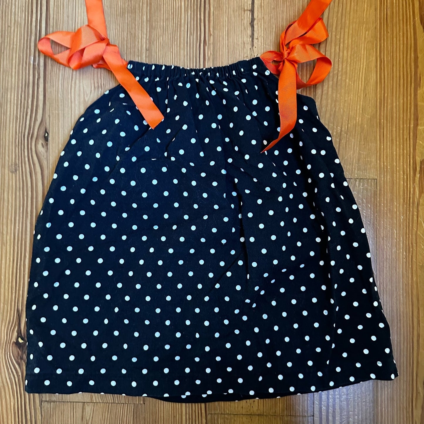 Handmade black white polkadot pumpkin applique sleeveless dress SIZE 2T