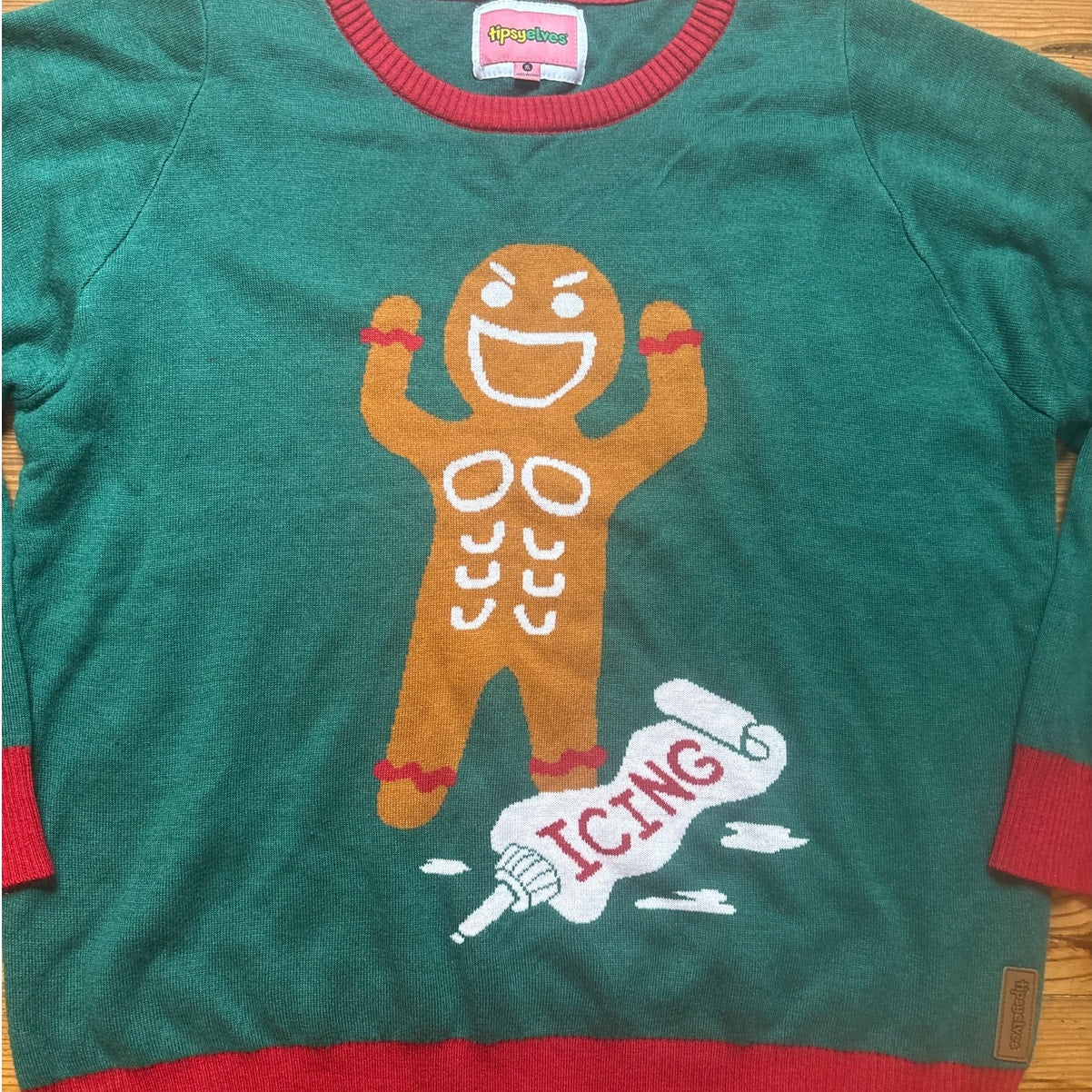 Tipsy Elves green gingerbread abs funny Christmas sweater SIZE XL