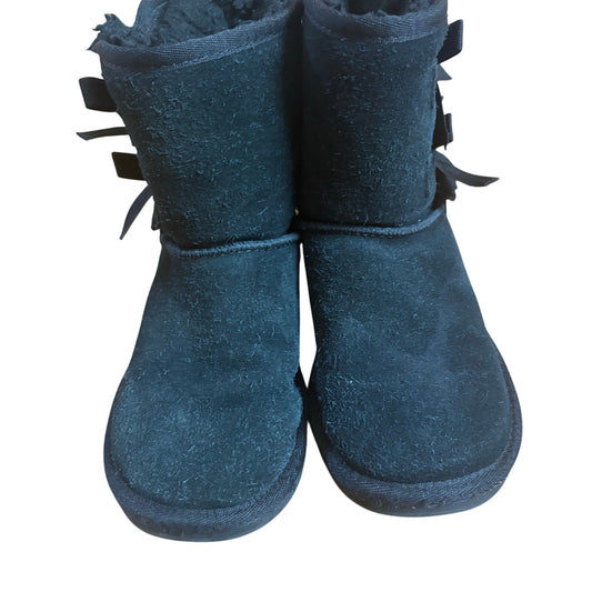 Koolaburra black suede bow side slip on fleece lined calf girls boots SIZE 12