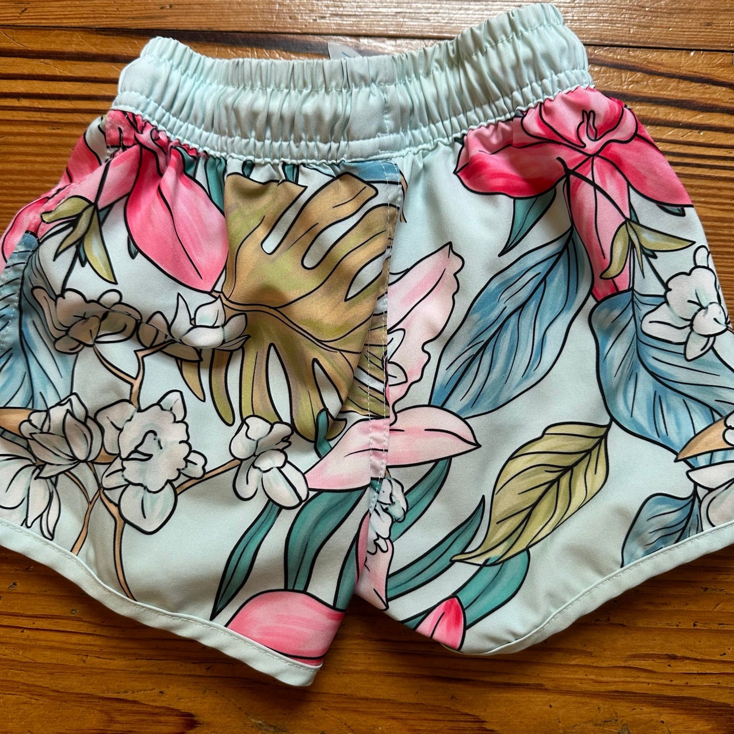 Blueberry Bay light blue Hawaiian floral drawstring swim trunks shorts SIZE 2T