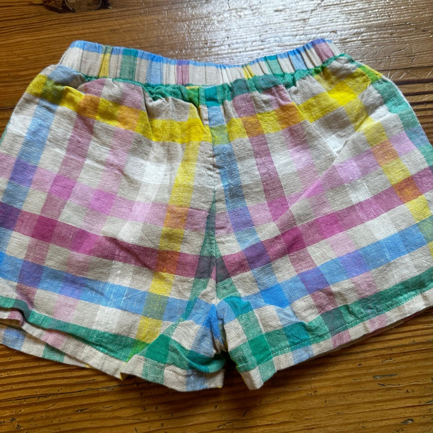 Gap cream pastel plaid linen blend elastic waistband shorts SIZE 18-24M
