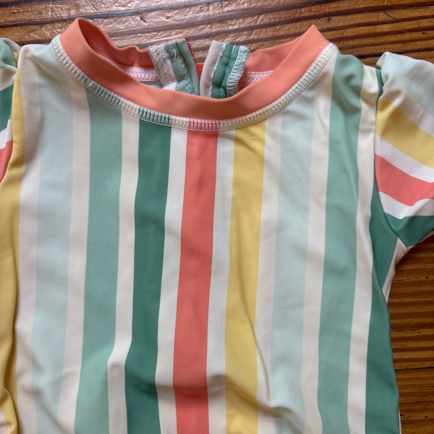 Ruffle Butts pastel striped long sleeve rah guard swimsuit SIZE 6-12M