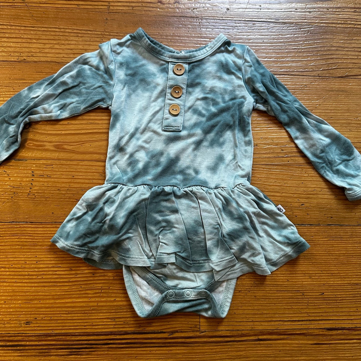 Little Bum Bums green cream marble long sleeve one piece SIZE 6-12M