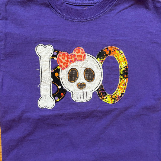 Hanes handmade purple BOO skeleton embroidered short sleeve shirt SIZE S