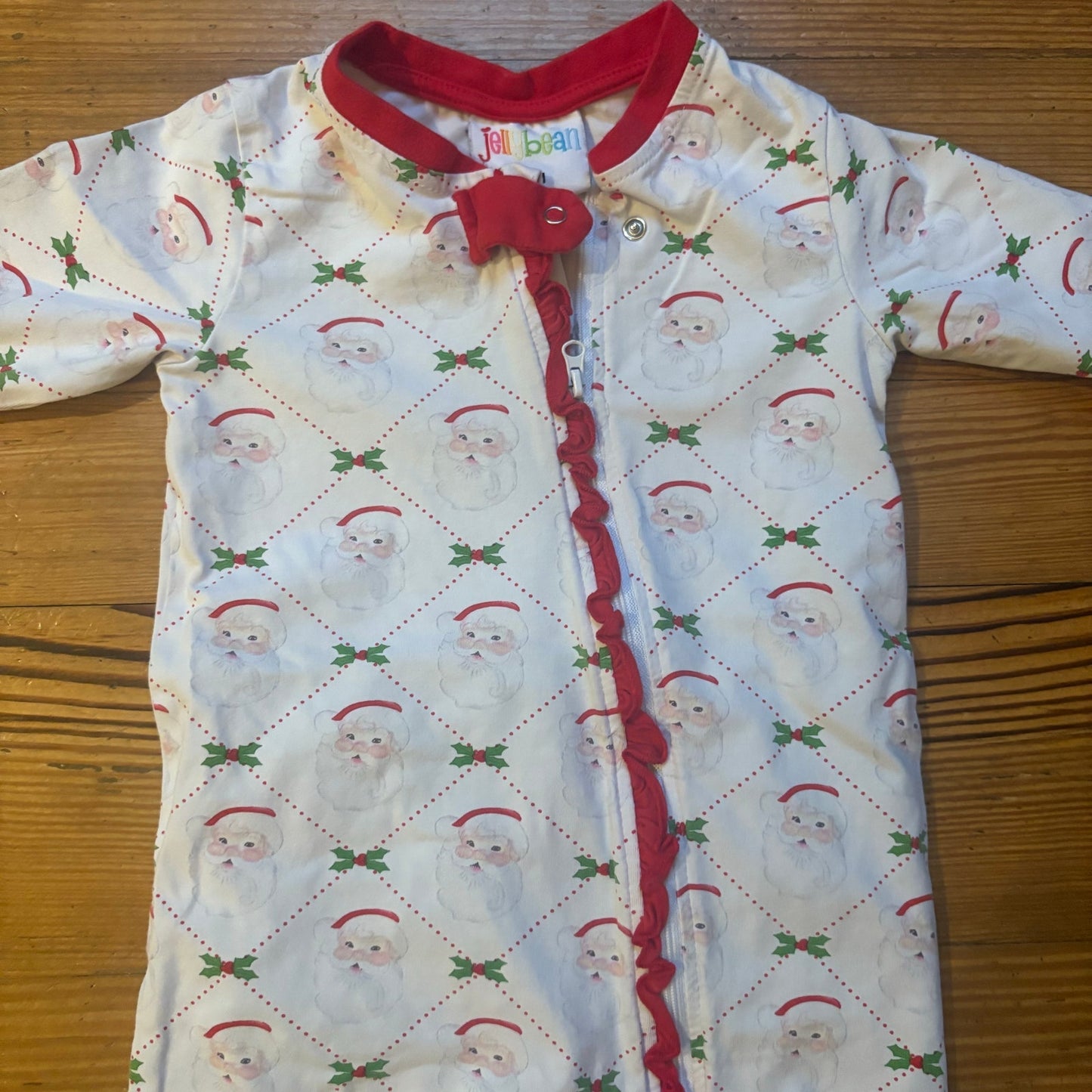 Jellybean white red trim vintage Santa Christmas full zip baby pajamas SIZE 18M